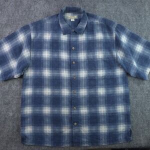 Vintage Tommy Bahama Shirt Large Blue Plaid Short Sleeve 100% Silk Hawaiian